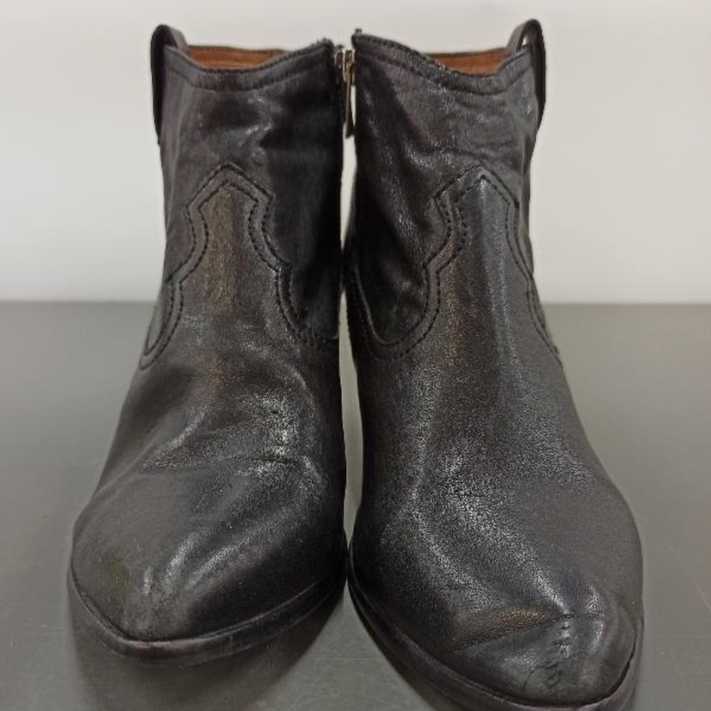 Frye Reina Black Leather Western Ankle Boots 9 Pointed Toe Fall - Picture 2 of 7